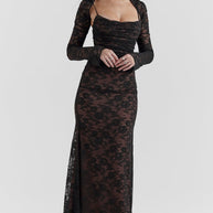WW - Damen Elegantes Spitzen-Korsett-Bodycon-Kleid mit Schnür-Taille