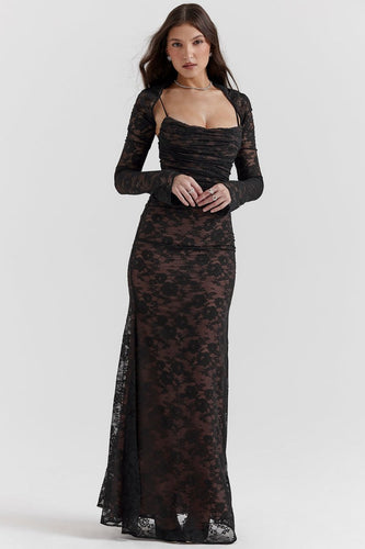 WW - Damen Elegantes Spitzen-Korsett-Bodycon-Kleid mit Schnür-Taille
