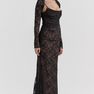 WW - Damen Elegantes Spitzen-Korsett-Bodycon-Kleid mit Schnür-Taille