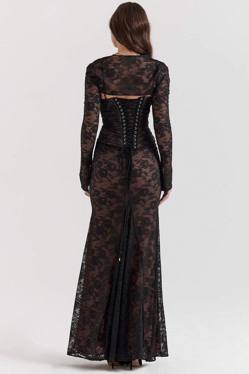 W&W Mode - Damen Elegantes Spitzen-Korsett-Bodycon-Kleid mit Schnür-Taille