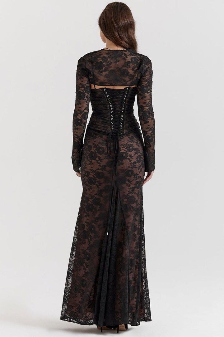 W&W Mode - Damen Elegantes Spitzen-Korsett-Bodycon-Kleid mit Schnür-Taille