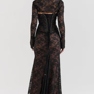 WW - Damen Elegantes Spitzen-Korsett-Bodycon-Kleid mit Schnür-Taille