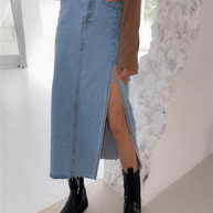 WW | Langer Bleistift-Denimrock mit Seitenschlitz