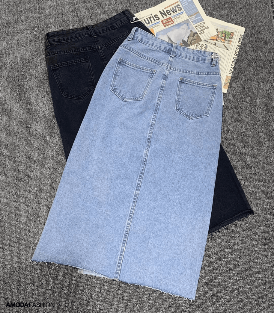 WW | Langer Bleistift-Denimrock mit Seitenschlitz