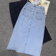 WW | Langer Bleistift-Denimrock mit Seitenschlitz