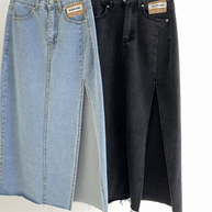 WW | Langer Bleistift-Denimrock mit Seitenschlitz