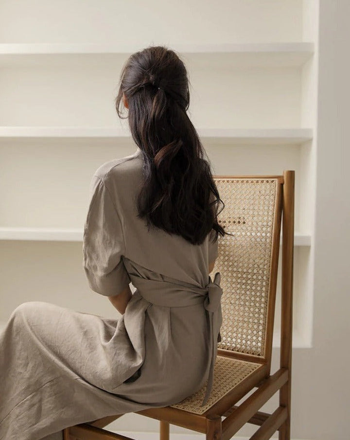 W&W Mode Unregelmäßiges Kleid aus Leinen in Khaki