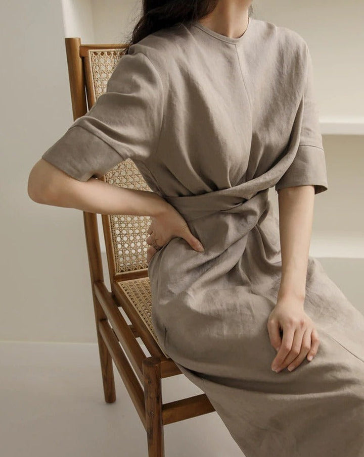 W&W Mode Unregelmäßiges Kleid aus Leinen in Khaki