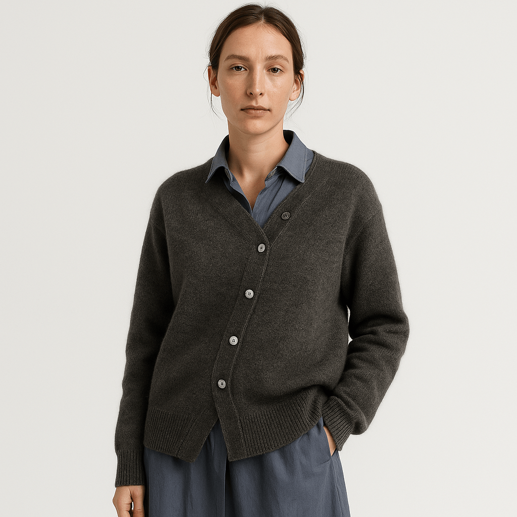 WW | Cardigan Camel Asymmetrisch Geknöpft Original Weiche & Moderne Masche