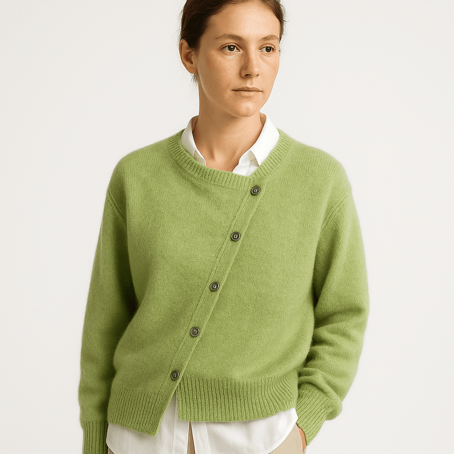 WW | Cardigan Camel Asymmetrisch Geknöpft Original Weiche & Moderne Masche