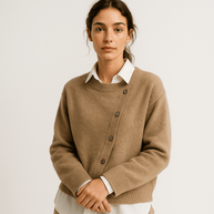 WW | Cardigan Camel Asymmetrisch Geknöpft Original Weiche & Moderne Masche