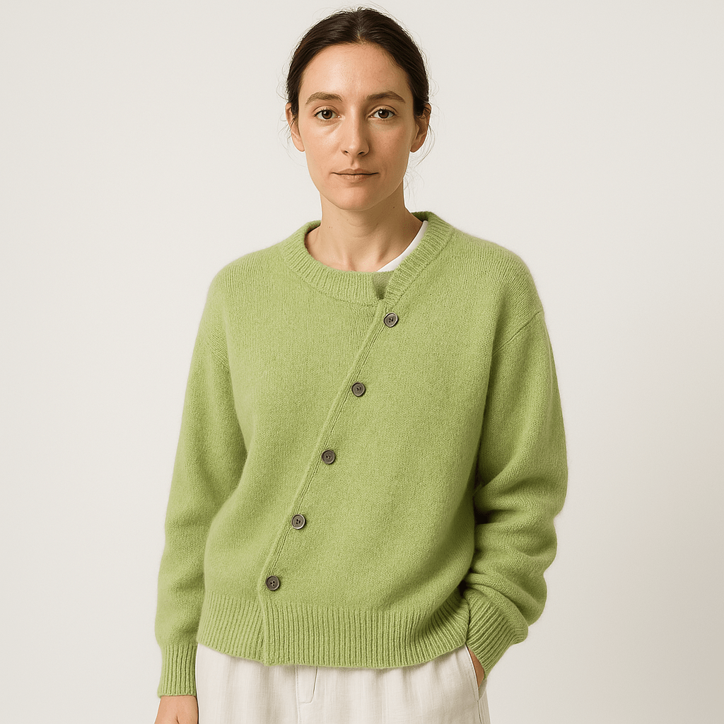 WW | Cardigan Camel Asymmetrisch Geknöpft Original Weiche & Moderne Masche