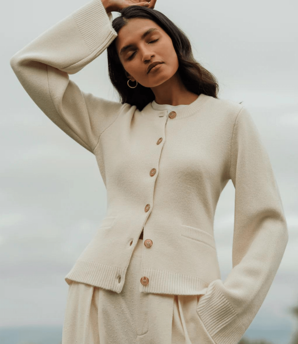 WW | Beigefarbene A-Linien Jacke Elegante Knöpfe Schick & Minimalistisch