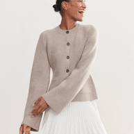 WW | Beigefarbene A-Linien Jacke Elegante Knöpfe Schick & Minimalistisch