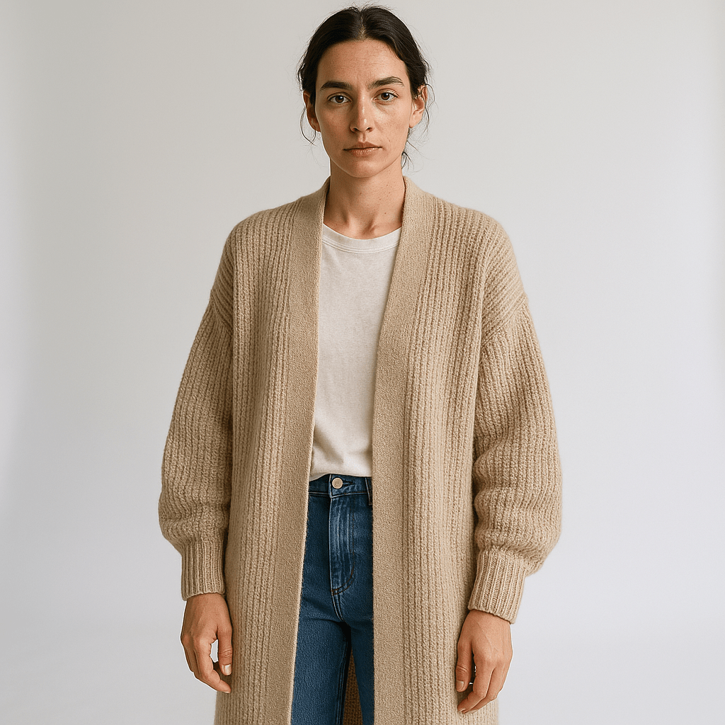 WW | Lange Beigefarbene Leichte und Offene Elegante Freizeitjacke