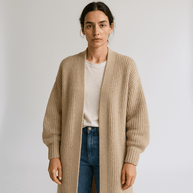 WW | Lange Beigefarbene Leichte und Offene Elegante Freizeitjacke