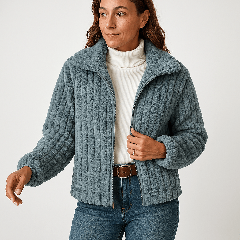 WW | Weste Strukturierte Warme Beigefarbene Rippstrickjacke Moderne Kurze Schnitt