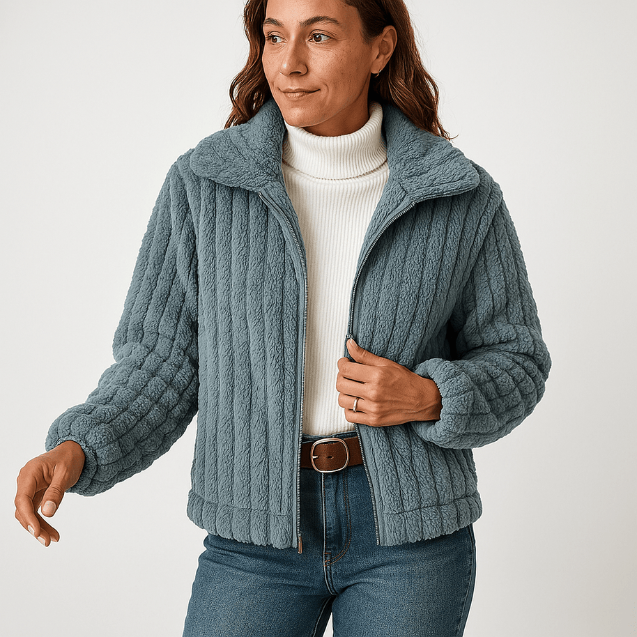 WW | Weste Strukturierte Warme Beigefarbene Rippstrickjacke Moderne Kurze Schnitt