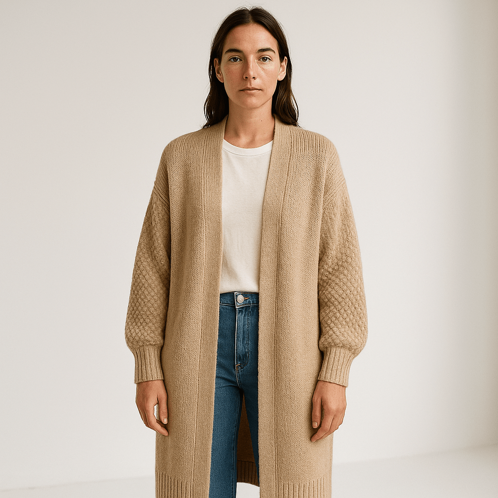 WW | Lange Beigefarbene Leichte und Offene Elegante Freizeitjacke