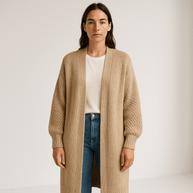 WW | Lange Beigefarbene Leichte und Offene Elegante Freizeitjacke