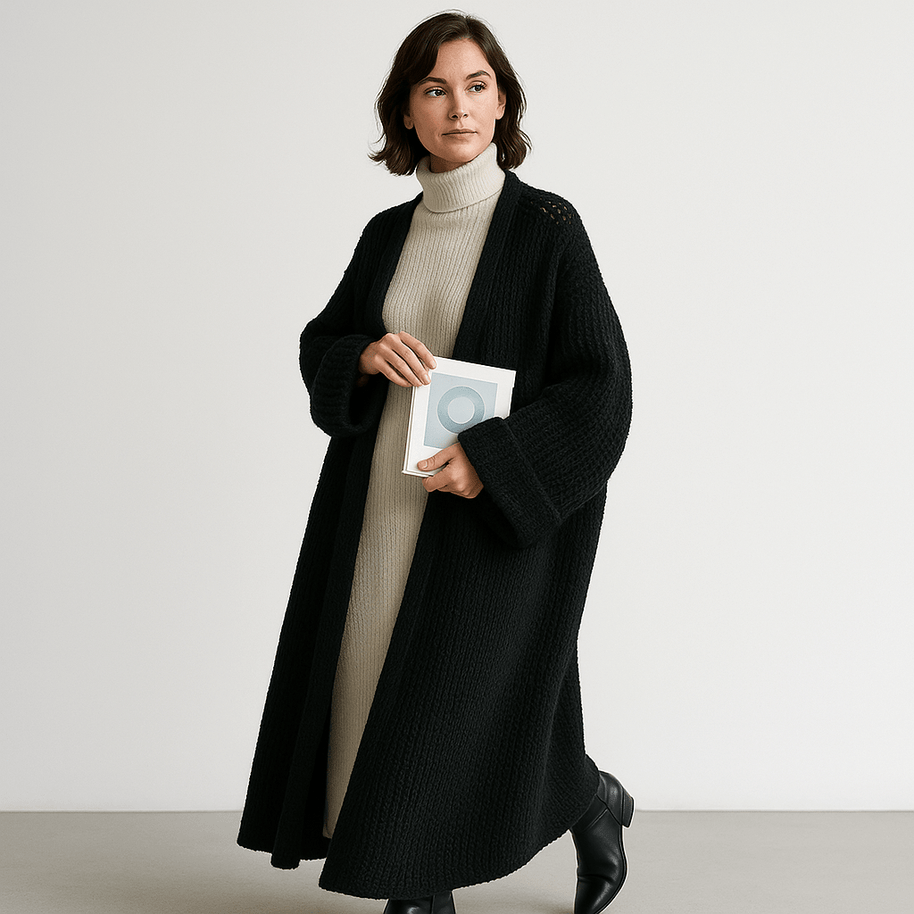 WW | Lange Beigefarbene Leichte und Offene Elegante Freizeitjacke