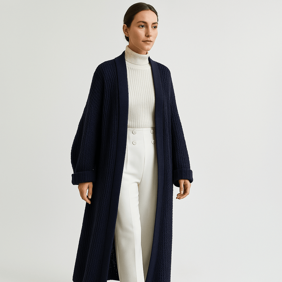 WW | Lange Beigefarbene Leichte und Offene Elegante Freizeitjacke