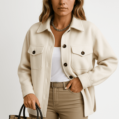 WW | Beigefarbene Jacke mit Woll-Effekt, lässiger Schnitt, perfekt für die Übergangszeit