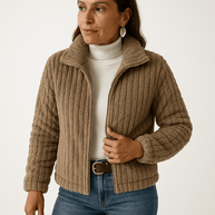 WW | Weste Strukturierte Warme Beigefarbene Rippstrickjacke Moderne Kurze Schnitt