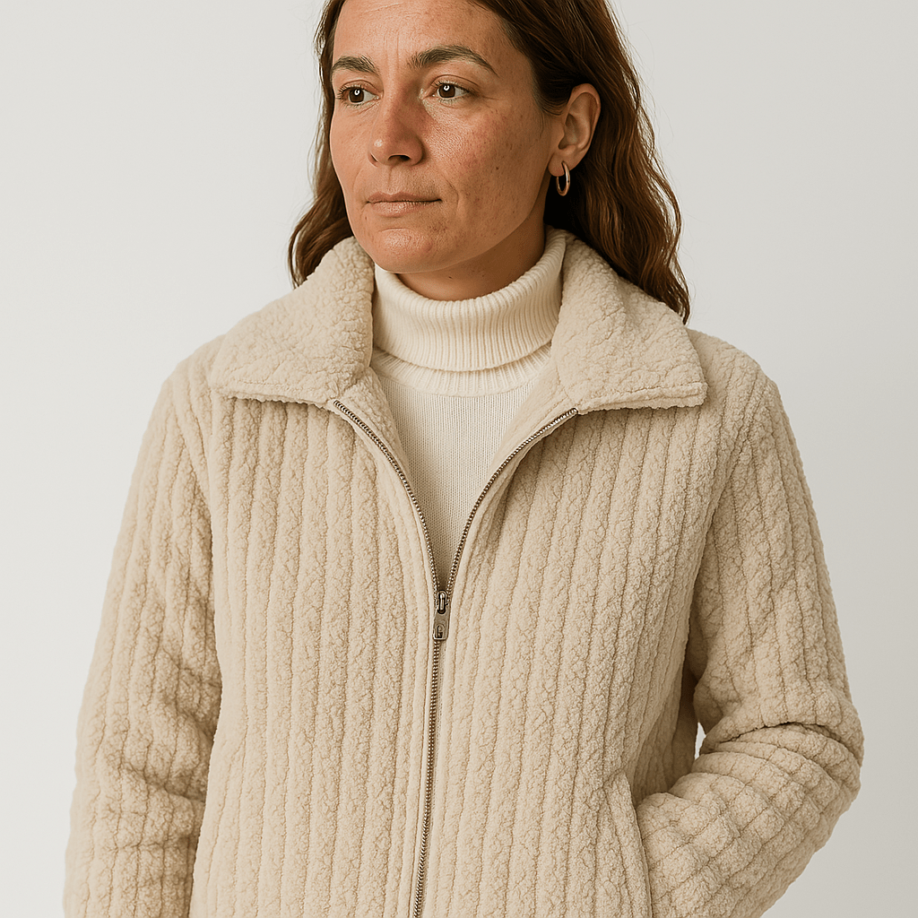 WW | Weste Strukturierte Warme Beigefarbene Rippstrickjacke Moderne Kurze Schnitt