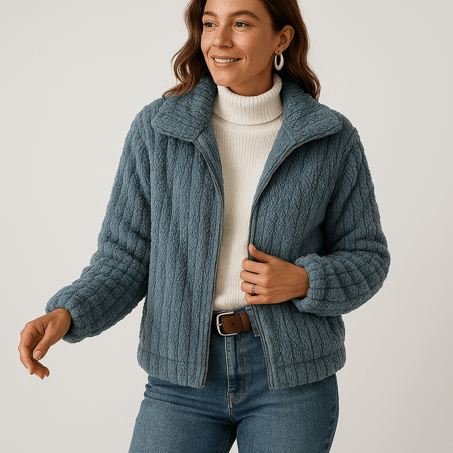 WW | Weste Strukturierte Warme Beigefarbene Rippstrickjacke Moderne Kurze Schnitt
