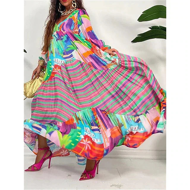Damen-Langarmkleid mit auffälligem geometrischem Muster