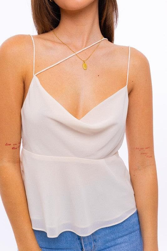 WW | Le Lis Spaghetti-Detail Cowl-Neck Cami-Top, Creme