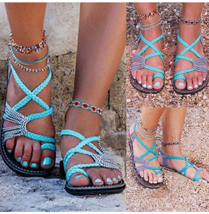 W&W Mode | Stylische flache Sandalen aus Palmenblättern - Bequeme und schicke Sommerschuhe