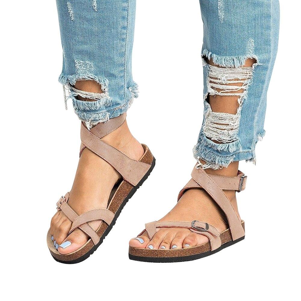 W&W Mode | Leder Flachsohlen Sandalen Flip Flop Gürtel Schnalle Rom Stil