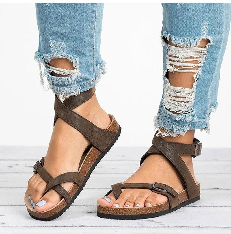 W&W Mode | Leder Flachsohlen Sandalen Flip Flop Gürtel Schnalle Rom Stil