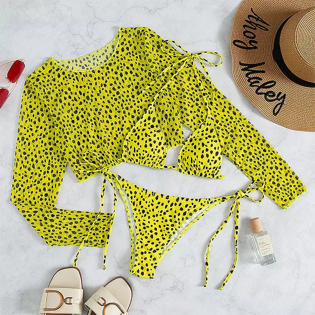 WW | Leopardi Bikini-Set 3-teiliges Set Badeanzug