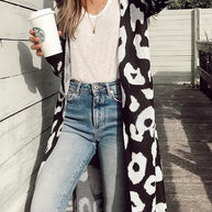 WW Leopardenprint Lange Sweaterjacke