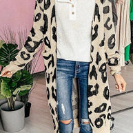 WW Leopardenprint Lange Sweaterjacke
