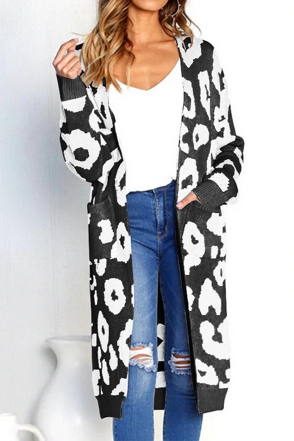 WW Leopardenprint Lange Sweaterjacke