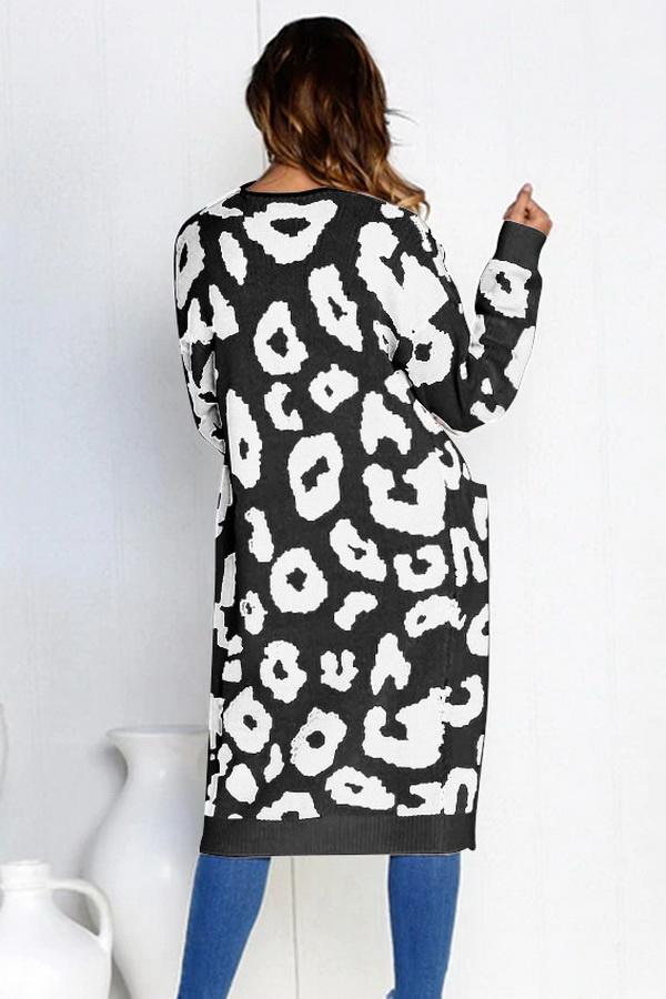 WW Leopardenprint Lange Sweaterjacke