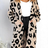 WW Leopardenprint Lange Sweaterjacke