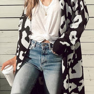 WW Leopardenprint Lange Sweaterjacke