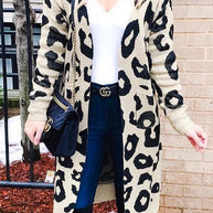 WW Leopardenprint Lange Sweaterjacke