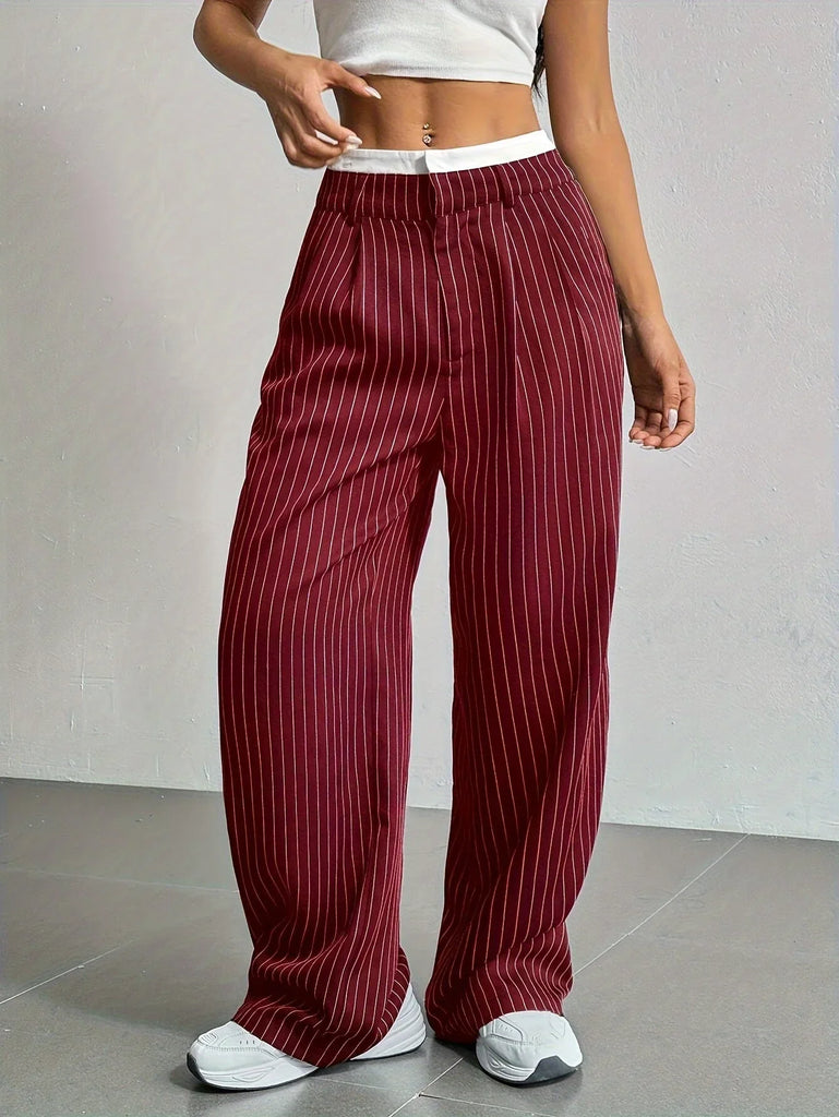 WW | Hochtaillierter Bundfaltenhose Mit Weitem Bein Für Frauen