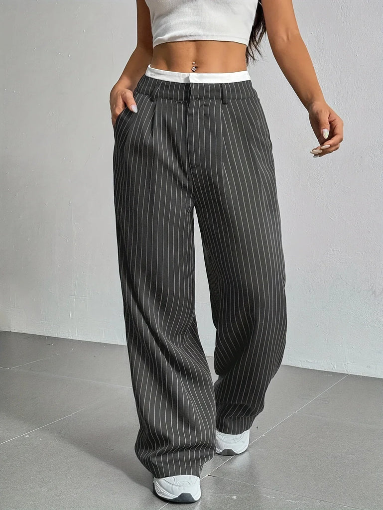 WW | Hochtaillierter Bundfaltenhose Mit Weitem Bein Für Frauen