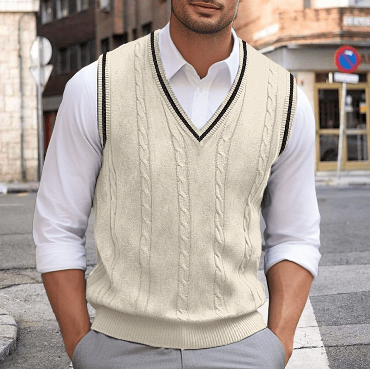 WW | Ärmelloser Pullover Mit V-Ausschnitt Herren Sweatshirt