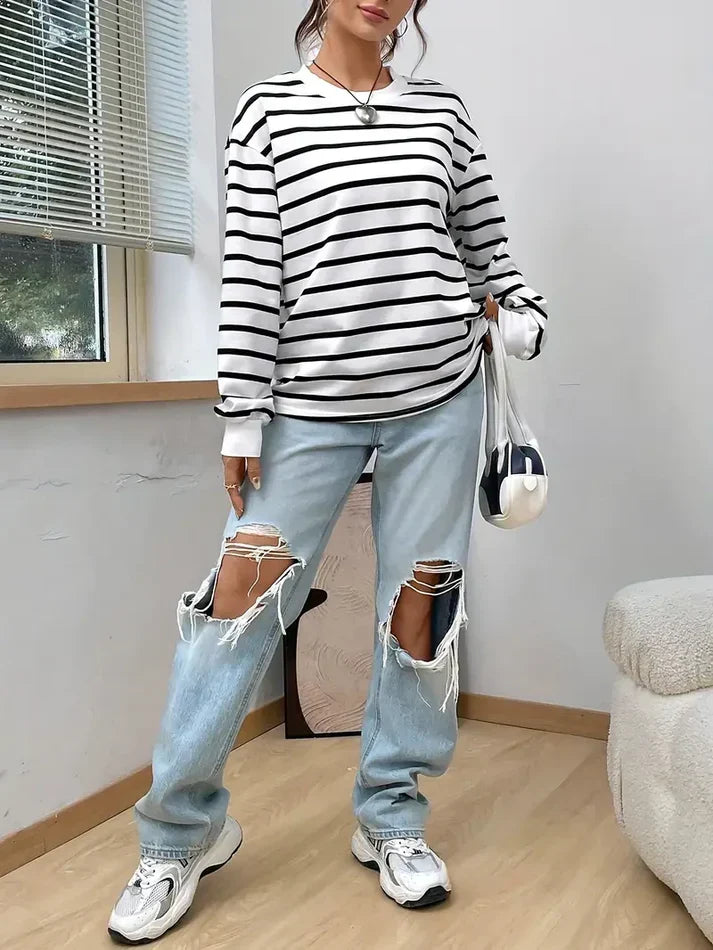 W&W Mode | Gestreiftes Sweatshirt Für Damen