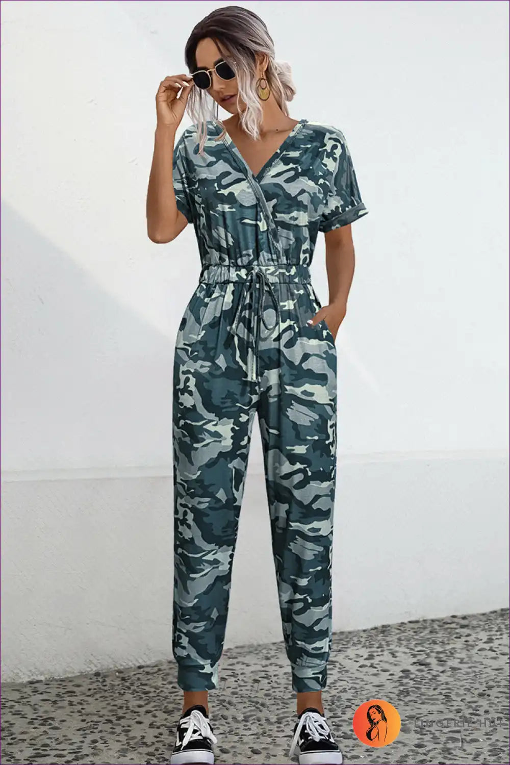 WW | Camo V-Ausschnitt Bindesprunganzug - Müheloser Sommer Cool
