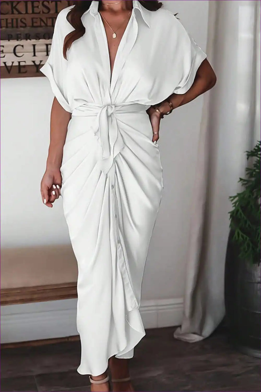 WW | Elegantes weißes drapiertes Midikleid - Zeitlos schick