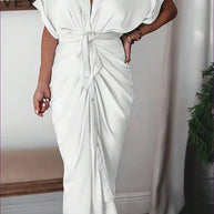 WW | Elegantes weißes drapiertes Midikleid - Zeitlos schick